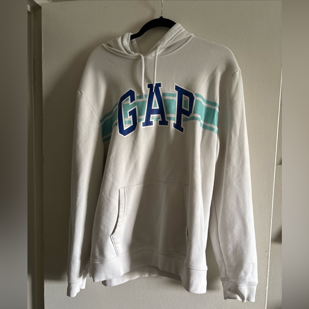 Gap Unisex Pullover Hoodie L Blue White Sweatshirt Pre-Owned Casual